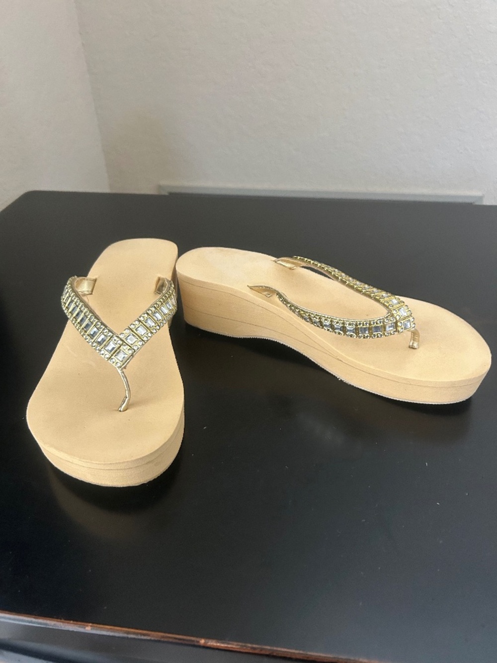 Embellished Wedge Flip Flops. Sz 7-8